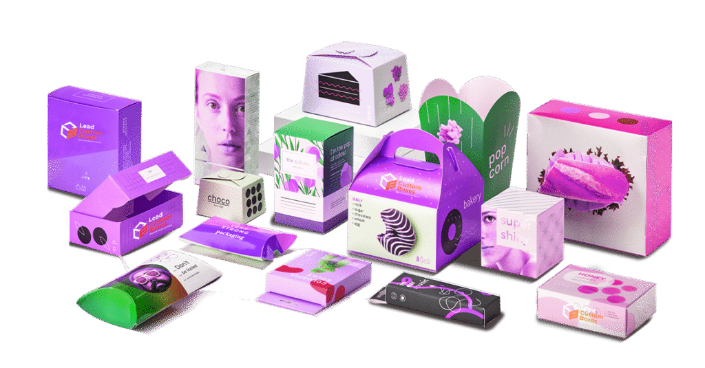 High-quality custom box packaging in USA designed for retail display, showing glossy finish and precise printing.