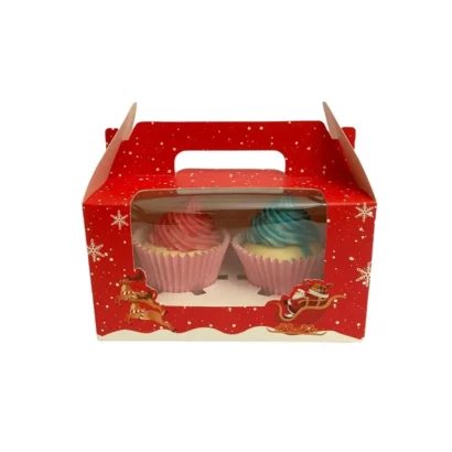 Food-safe Christmas Cupcake Boxes with secure inserts and window displays, custom sized in the USA. Perfect for delicate holiday baking.