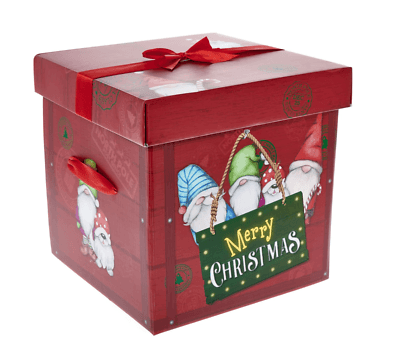 Two custom Christmas boxes with lids, one closed (magnetic) and one open, showing internal satin lining.