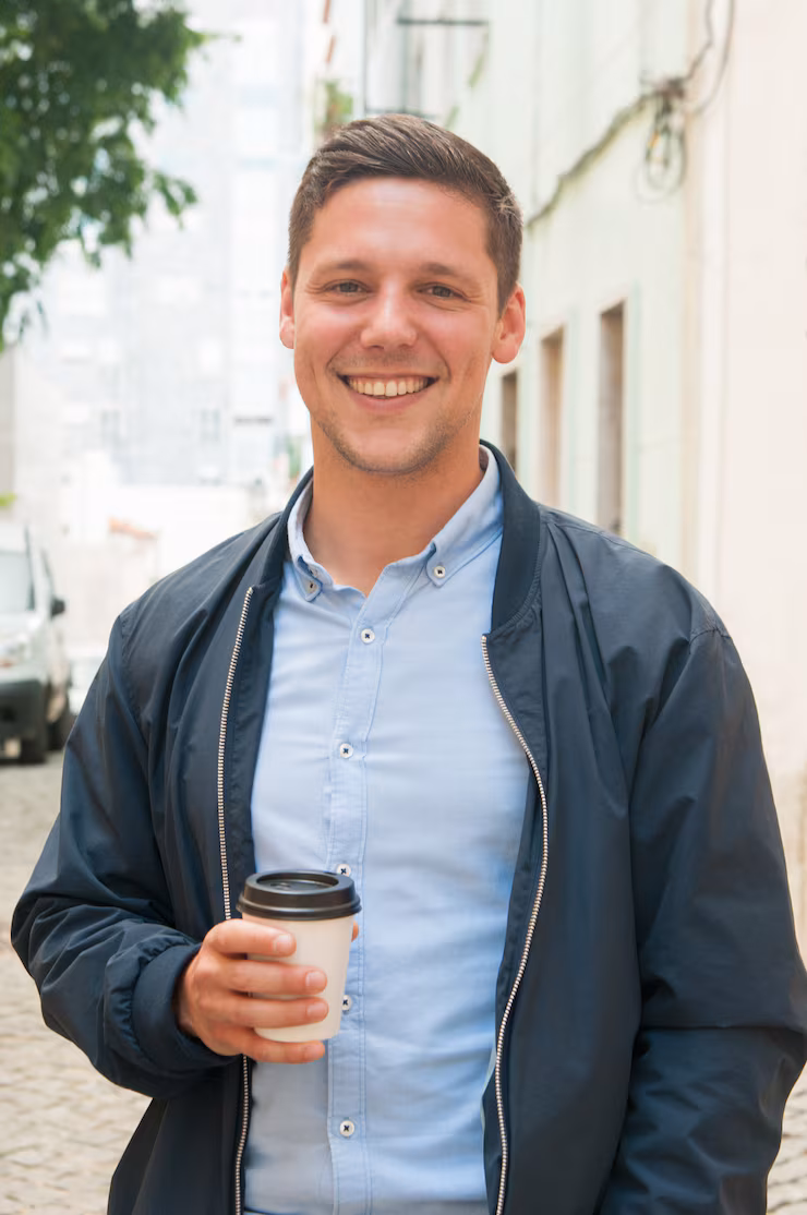 cheerful guy enjoying outdoor